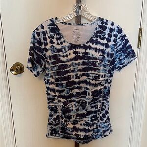 lululemon athletica Navy and White Tie-Dye Short Sleeve Top